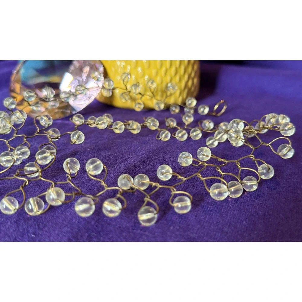 Vintage Clear Beaded Bridal Hair Vine Gold Tone Wire Wedding Headband 23 Inch
